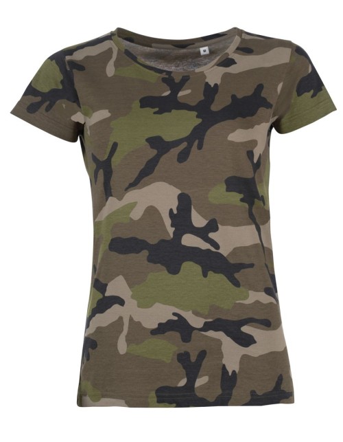 ΓΥΝΑΙΚΕΙΟ T-SHIRT ΜΕ ΣΤΡΟΓΓΥΛΗ ΛΑΙΜΟΚΟΨΗ - CAMO WOMEN