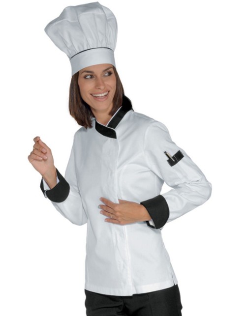 Σακάκι Σεφ Γυναικείο Λευκό/Μαύρο 100% Βαμβάκι Isacco - LADY SNAPS 057711