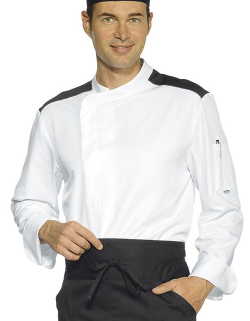 Σακάκι Μαγειρικής/Chef - Λευκό/Μαύρο Μακρυμάνικο Ανδρικό 100% Βαμβάκι Isacco - MALAGA