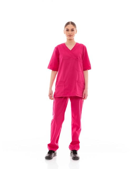 Ideal Press Φούξια Νοσηλευτικό Σετ Scrub Παντελόνι & Μπλούζα Unisex