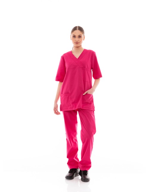 Ideal Press Φούξια Νοσηλευτικό Σετ Scrub Παντελόνι & Μπλούζα Unisex
