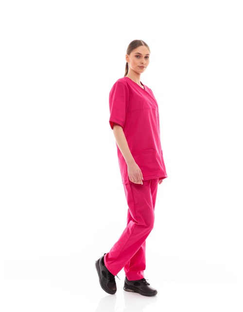 Ideal Press Φούξια Νοσηλευτικό Σετ Scrub Παντελόνι & Μπλούζα Unisex