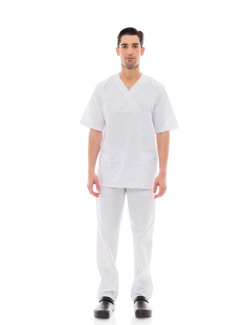 Ideal Press Λευκό Νοσηλευτικό Σετ Scrub Παντελόνι & Μπλούζα Unisex