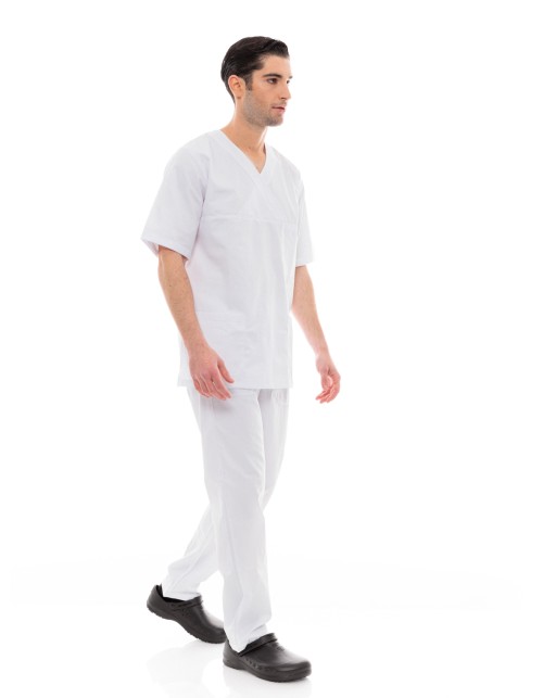 Ideal Press Λευκό Νοσηλευτικό Σετ Scrub Παντελόνι & Μπλούζα Unisex