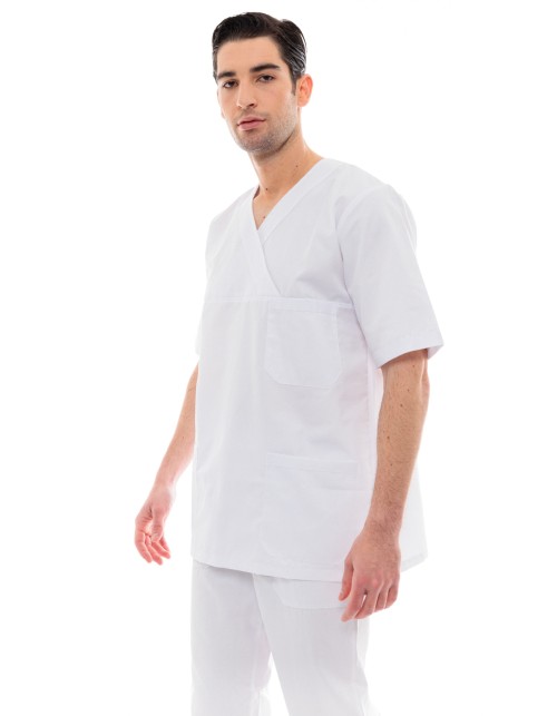 Ideal Press Λευκό Νοσηλευτικό Σετ Scrub Παντελόνι & Μπλούζα Unisex