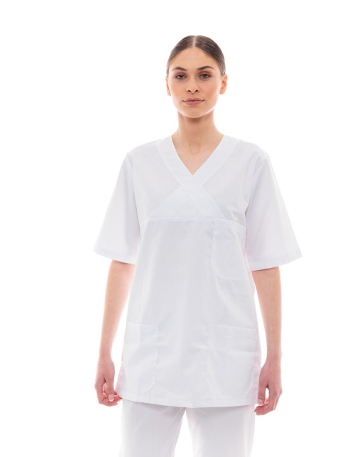 Ideal Press Λευκό Νοσηλευτικό Σετ Scrub Παντελόνι & Μπλούζα Unisex