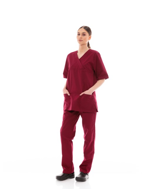 Ideal Press Μπορντό Νοσηλευτικό Σετ Scrub Παντελόνι & Μπλούζα Unisex