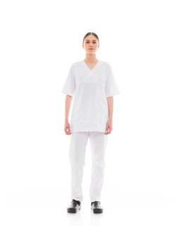Ideal Press Λευκό Νοσηλευτικό Σετ Scrub Παντελόνι & Μπλούζα Unisex
