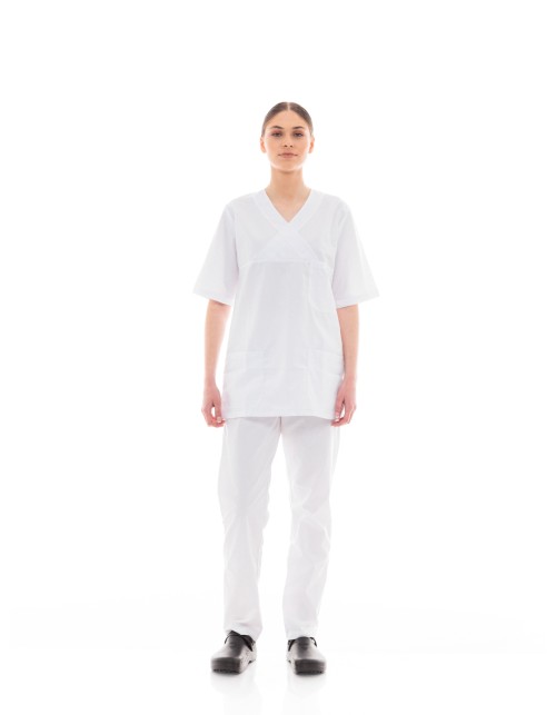 Ideal Press Λευκό Νοσηλευτικό Σετ Scrub Παντελόνι & Μπλούζα Unisex