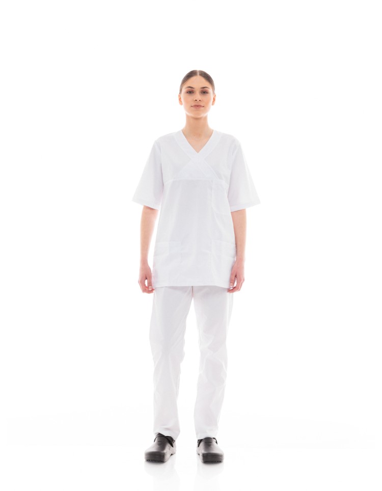 Ideal Press Λευκό Νοσηλευτικό Σετ Scrub Παντελόνι & Μπλούζα Unisex