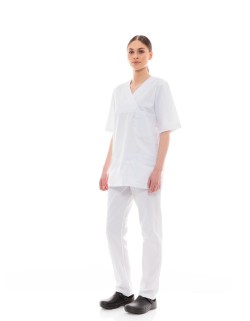 Ideal Press Λευκό Νοσηλευτικό Σετ Scrub Παντελόνι & Μπλούζα Unisex