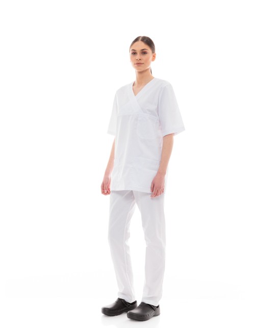Ideal Press Λευκό Νοσηλευτικό Σετ Scrub Παντελόνι & Μπλούζα Unisex
