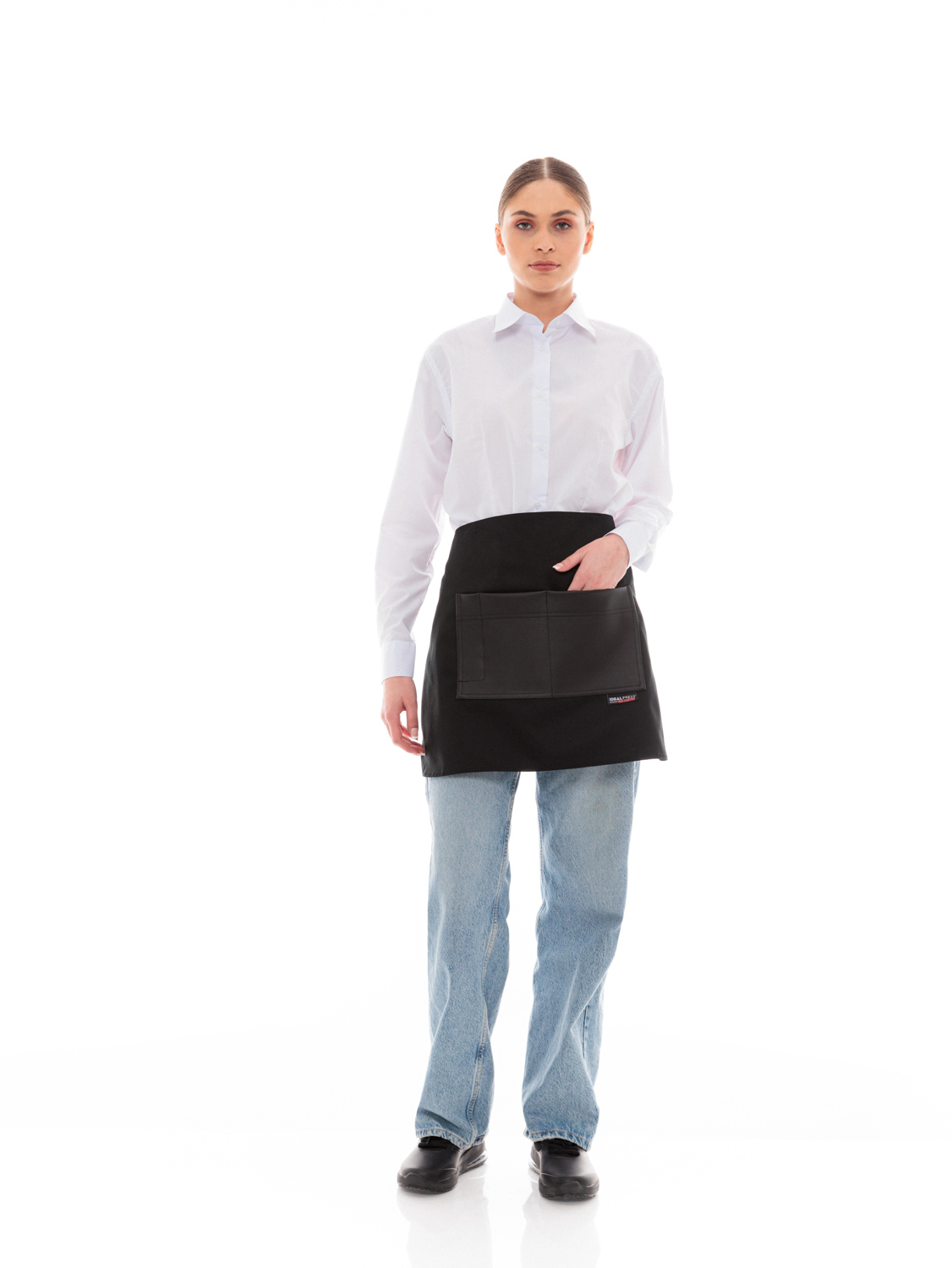 Μαύρη Ποδιά Unisex Barista Κοντή - Από Καμβά Ύφασμα & Μαύρη Τετράγωνη Vegan Leather Τσέπη