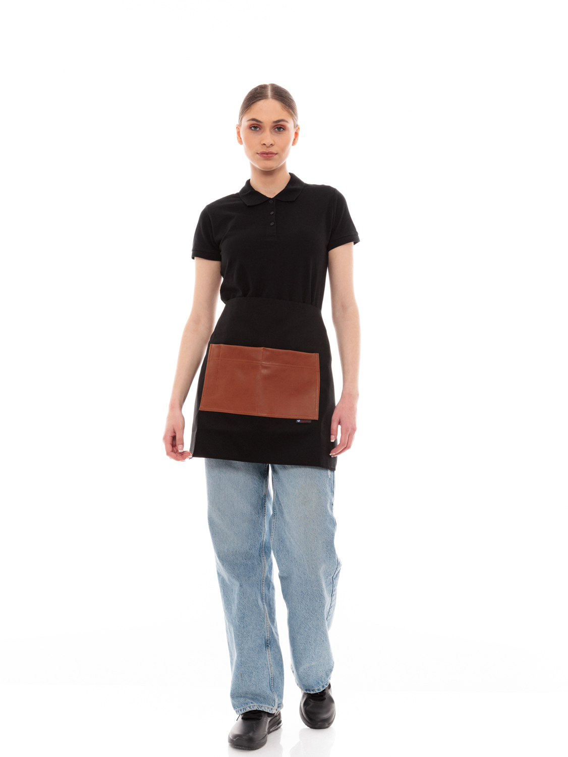 Μαύρη Ποδιά Unisex Barista Κοντή - Από Καμβά Ύφασμα & Ταμπά Τετράγωνη Vegan Leather Τσέπη