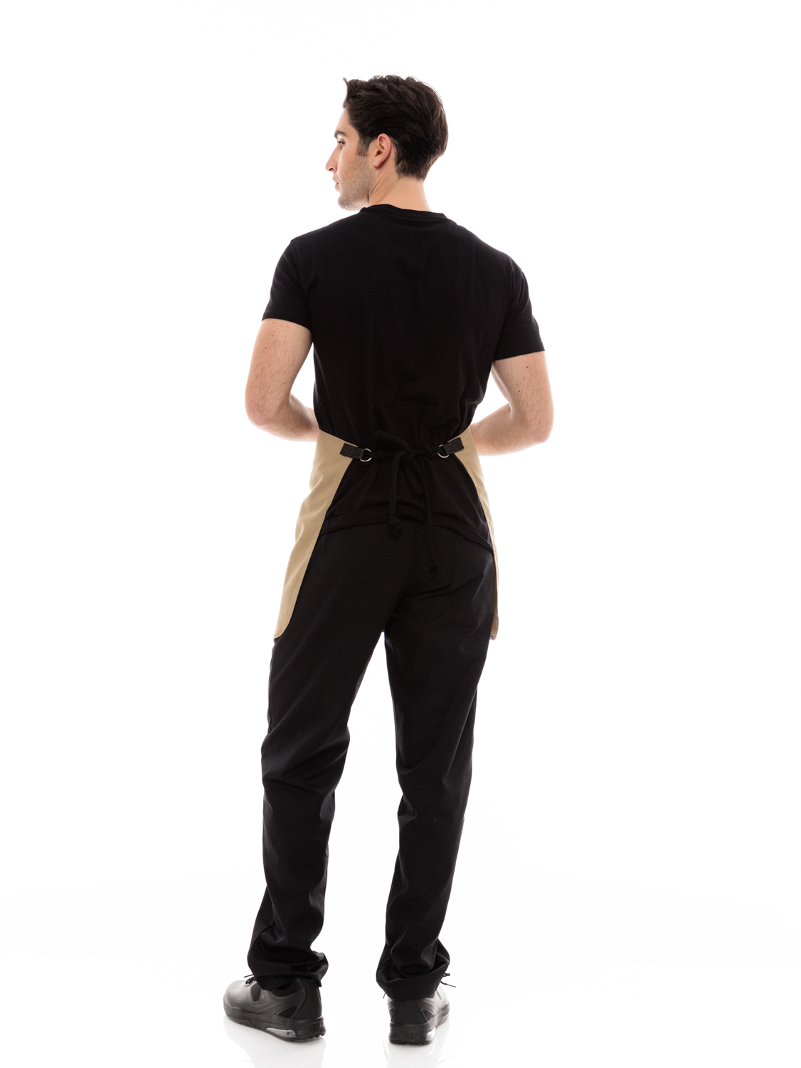 Μπεζ Ποδιά Unisex Barista Κοντή - Από Καμβά Ύφασμα & Μαύρη Τετράγωνη Vegan Leather Τσέπη