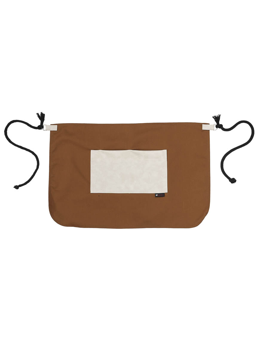Κάμελ Ποδιά Unisex Barista Κοντή - Από Καμβά Ύφασμα & Μπεζ Τετράγωνη Vegan Leather Τσέπη