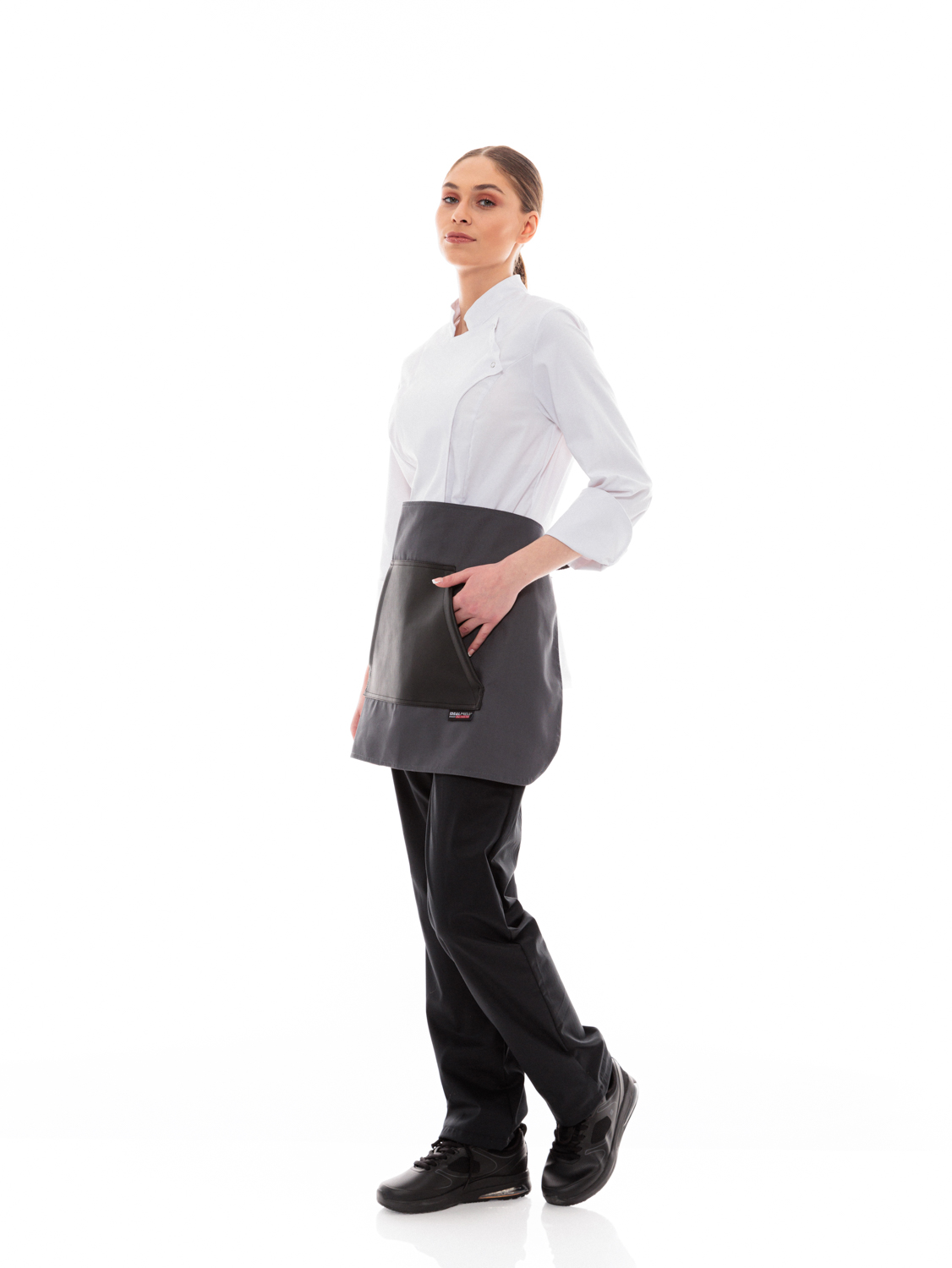 Γκρι Ποδιά Unisex Barista Κοντή - Από Καμβά Ύφασμα & Μαύρη Μάρσιπο Vegan Leather Τσέπη Γκρι Ποδιά Unisex Barista Κοντή - Από Καμβά Ύφασμα & Μαύρη Μάρσιπο Vegan Leather Τσέπη