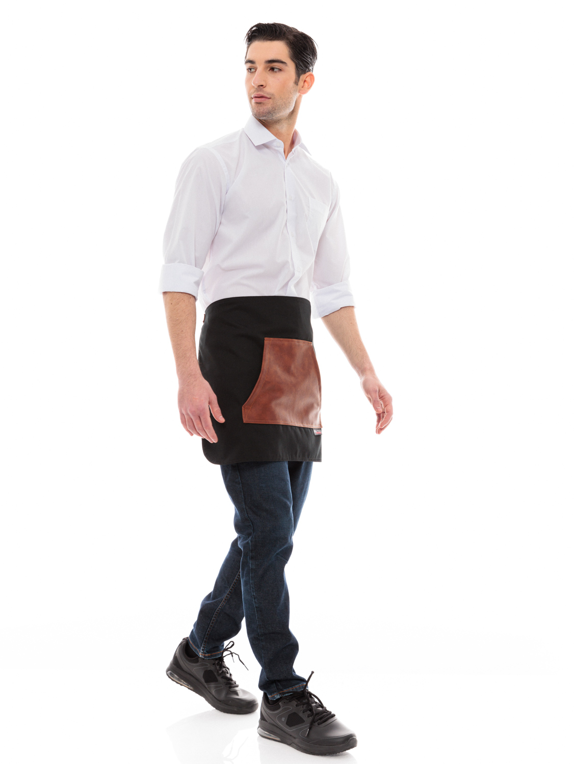 Μαύρη Ποδιά Unisex Barista Κοντή - Από Καμβά Ύφασμα & Ταμπά Μάρσιπο Vegan Leather Τσέπη