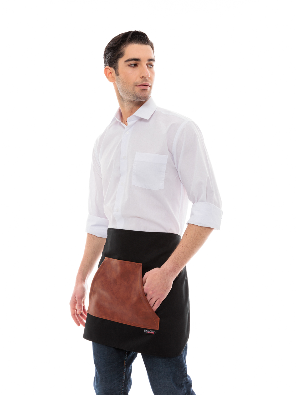 Μαύρη Ποδιά Unisex Barista Κοντή - Από Καμβά Ύφασμα & Ταμπά Μάρσιπο Vegan Leather Τσέπη