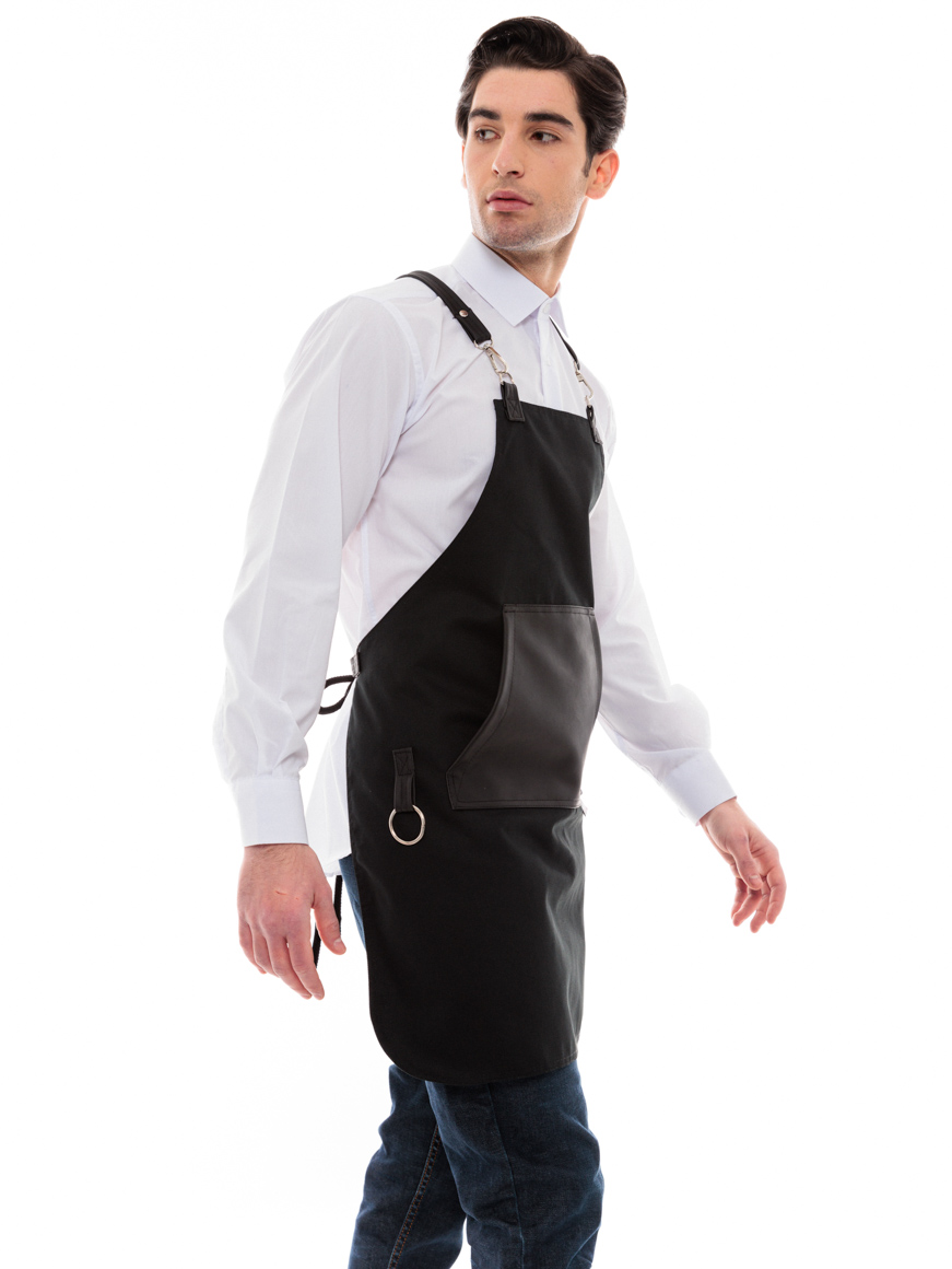 Μαύρη Ποδιά Unisex Barista Στηθούρι - Από Καμβά Ύφασμα & Μαύρη Μάρσιπο Vegan Leather Τσέπη