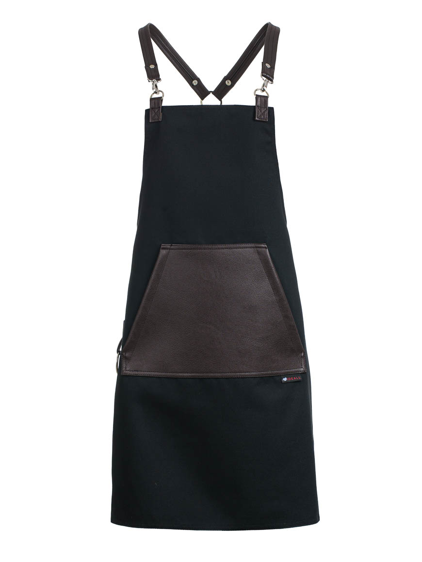 Μαύρη Ποδιά Unisex Barista Στηθούρι - Από Καμβά Ύφασμα & Καφέ Μάρσιπο Vegan Leather Τσέπη