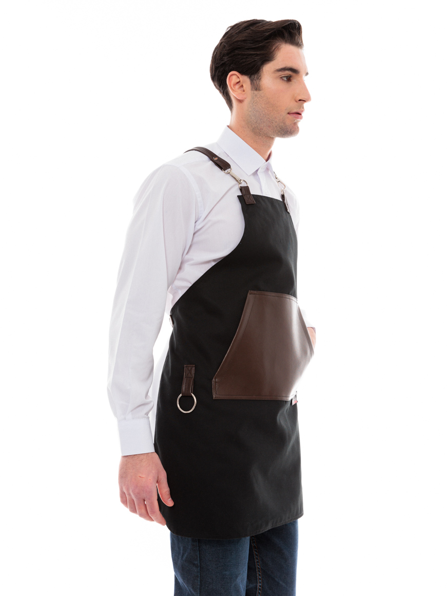 Μαύρη Ποδιά Unisex Barista Στηθούρι - Από Καμβά Ύφασμα & Καφέ Μάρσιπο Vegan Leather Τσέπη