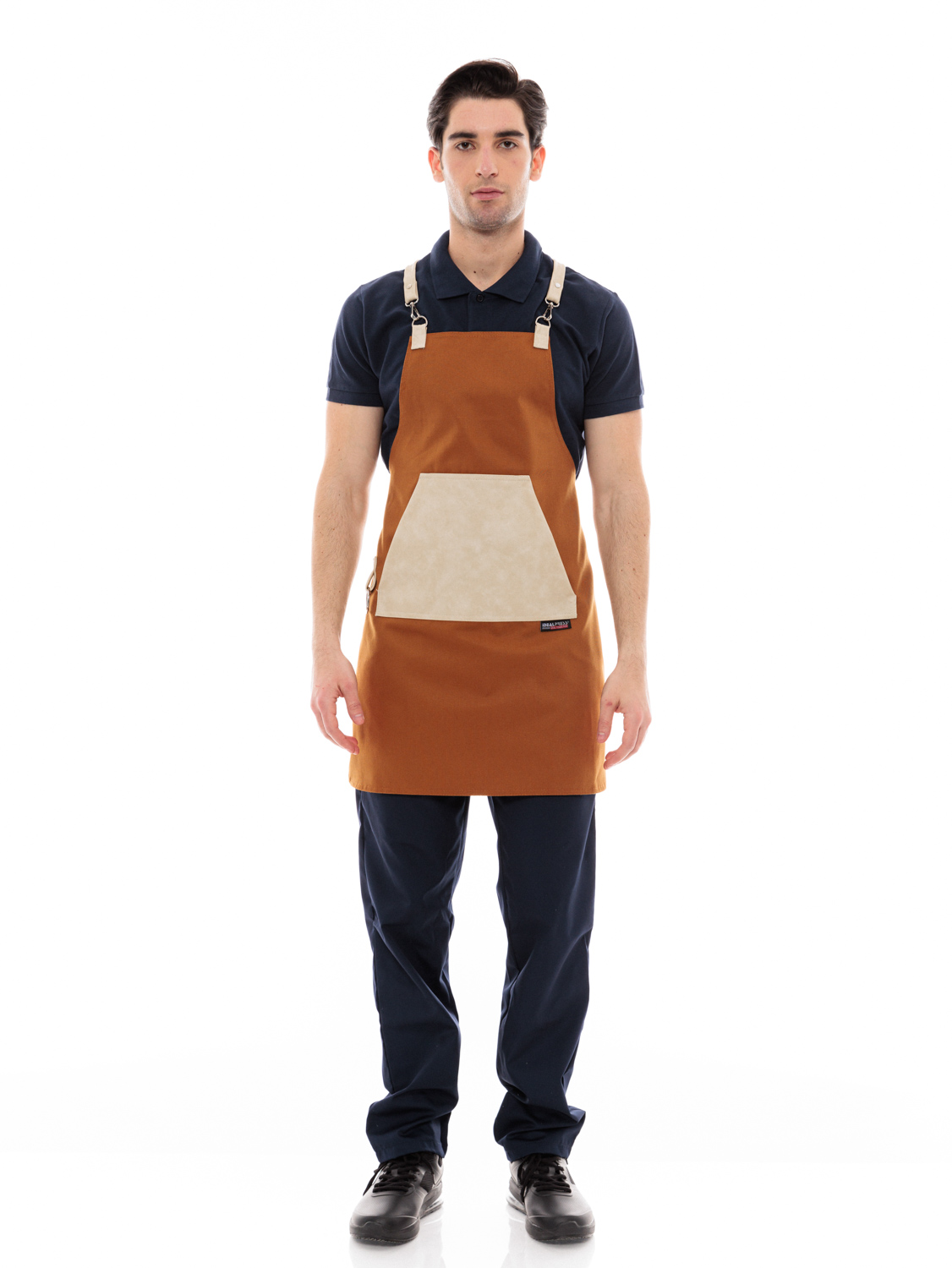 Κάμελ Ποδιά Unisex Barista Στηθούρι - Από Καμβά Ύφασμα & Μπεζ Μάρσιπο Vegan Leather Τσέπη
