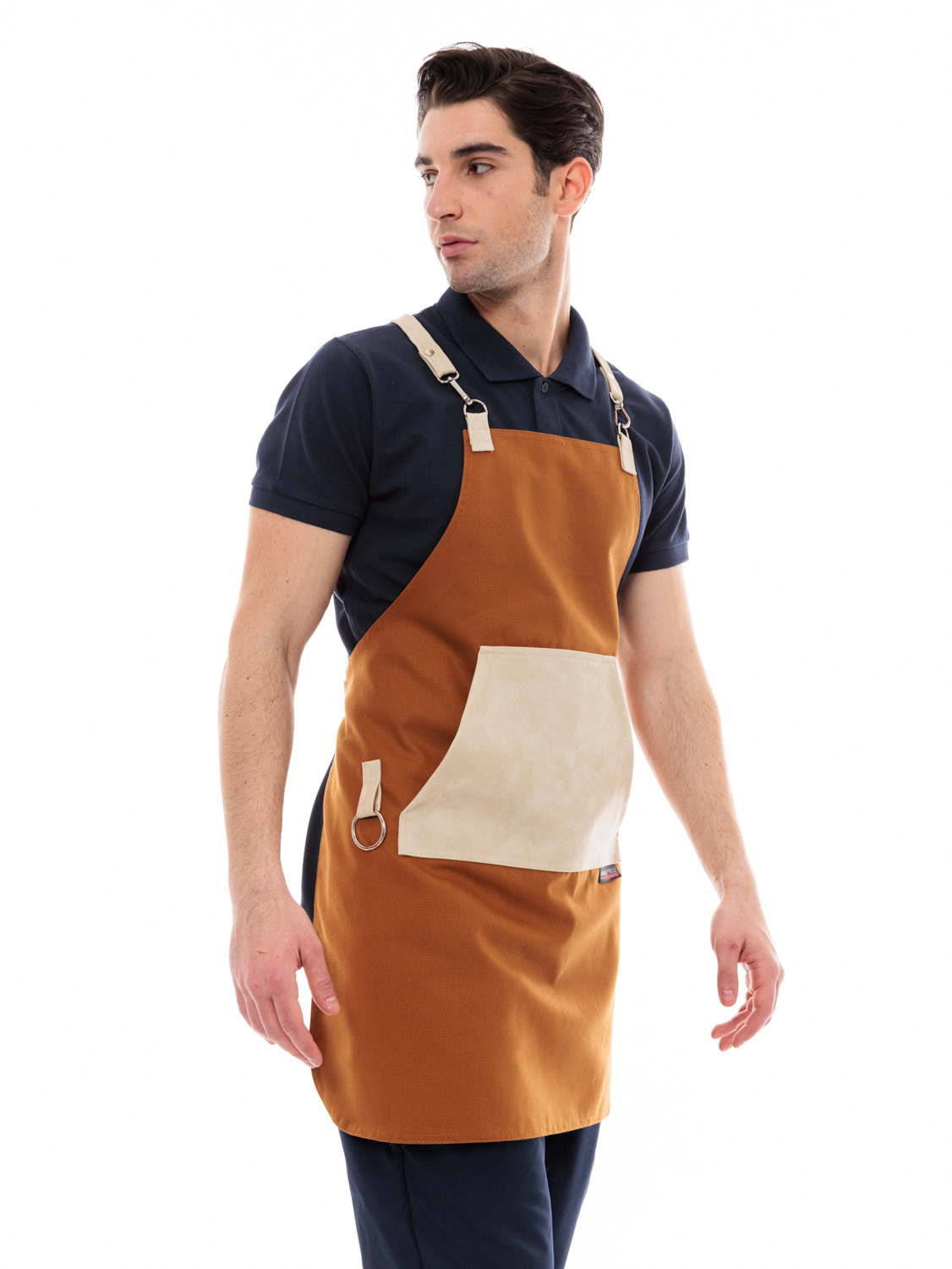 Κάμελ Ποδιά Unisex Barista Στηθούρι - Από Καμβά Ύφασμα & Μπεζ Μάρσιπο Vegan Leather Τσέπη