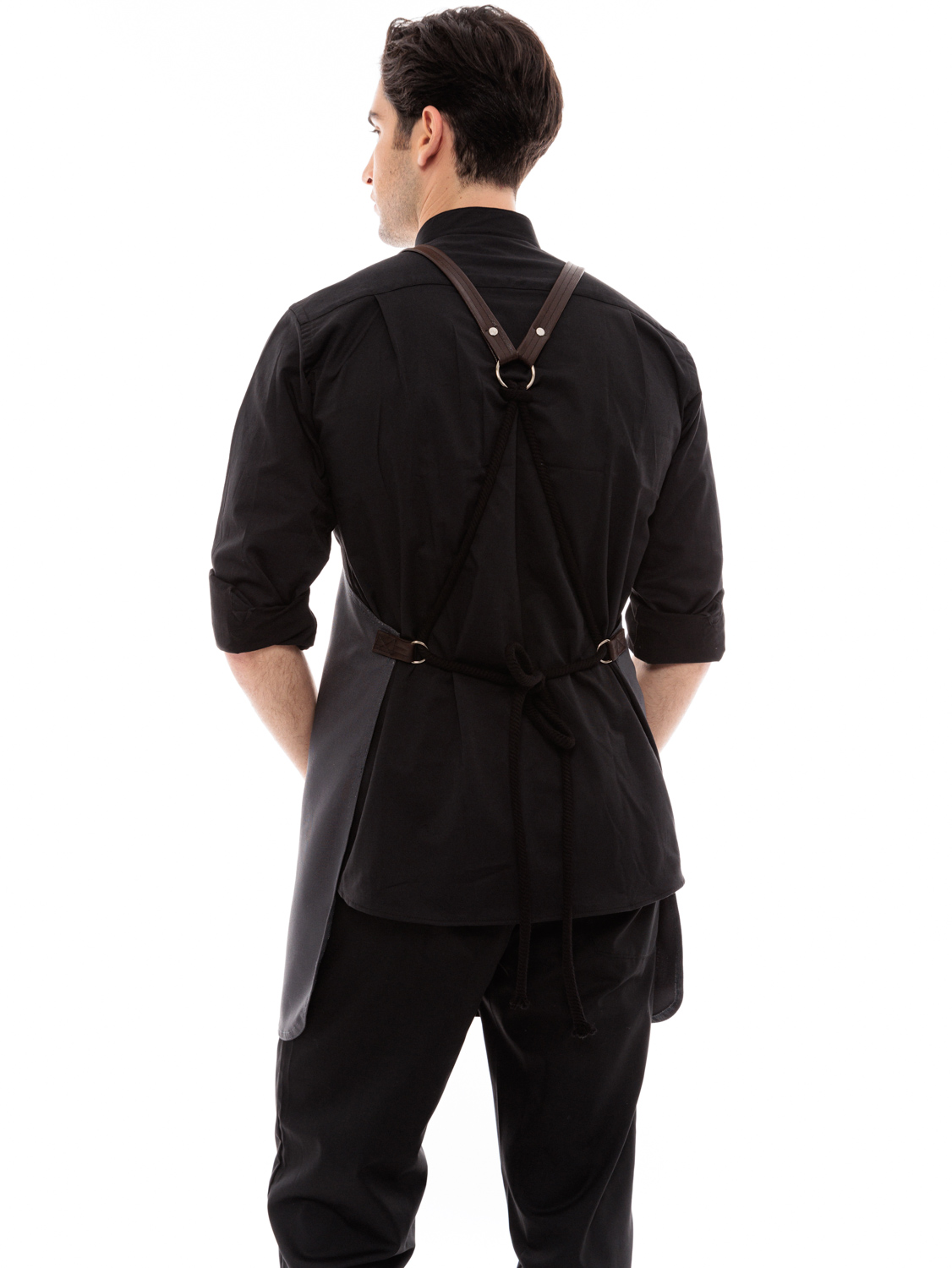 Γκρι Ποδιά Unisex Barista Στηθούρι - Από Καμβά Ύφασμα & Καφέ Μάρσιπο Vegan Leather Τσέπη
