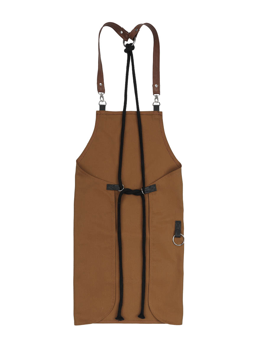 Κάμελ Ποδιά Unisex Barista Στηθούρι - Από Καμβά Ύφασμα & Μαύρη Τετράγωνη Vegan Leather Τσέπη