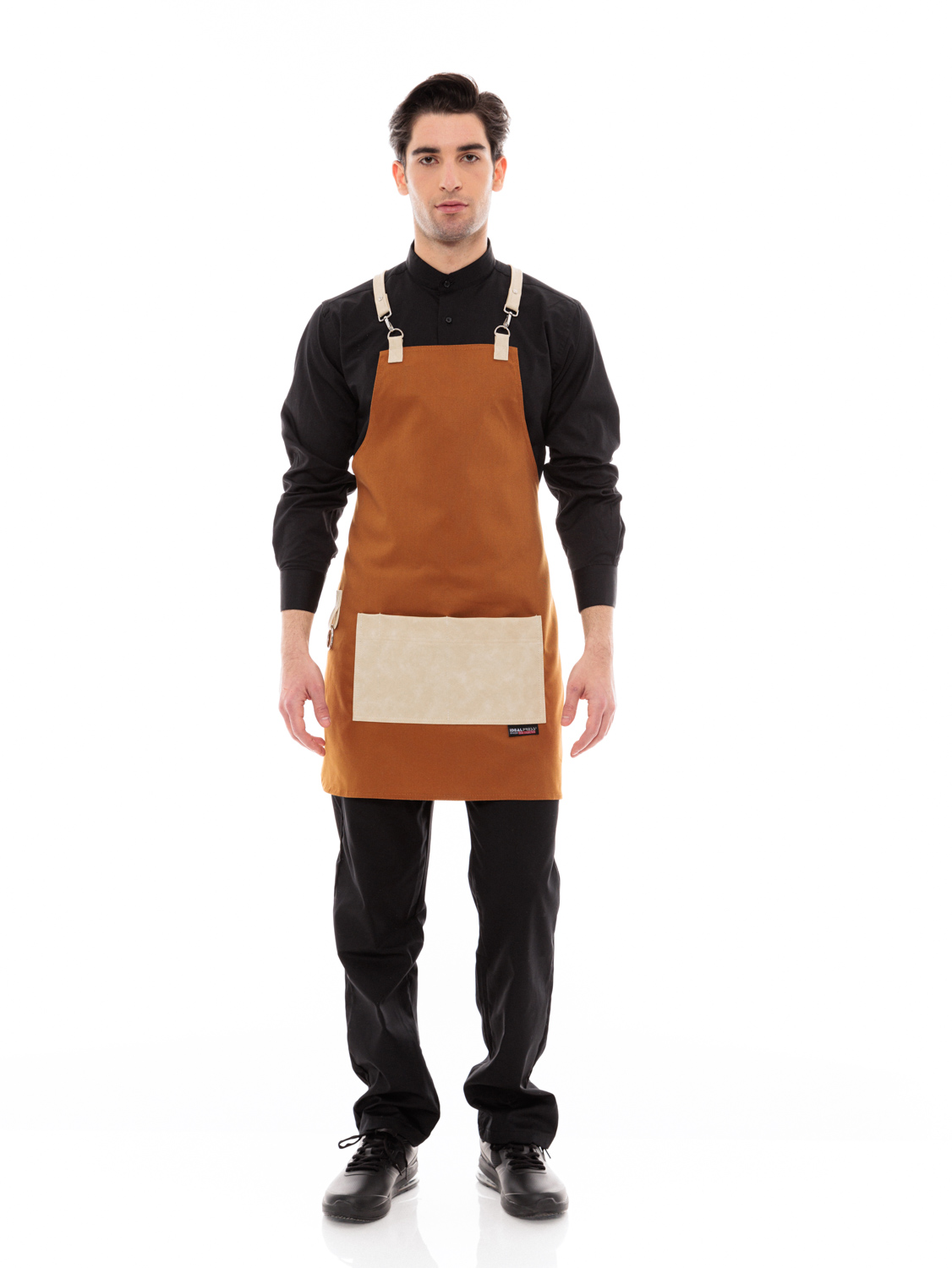 Κάμελ Ποδιά Unisex Barista Στηθούρι - Από Καμβά Ύφασμα & Μπεζ Τετράγωνη Vegan Leather Τσέπη