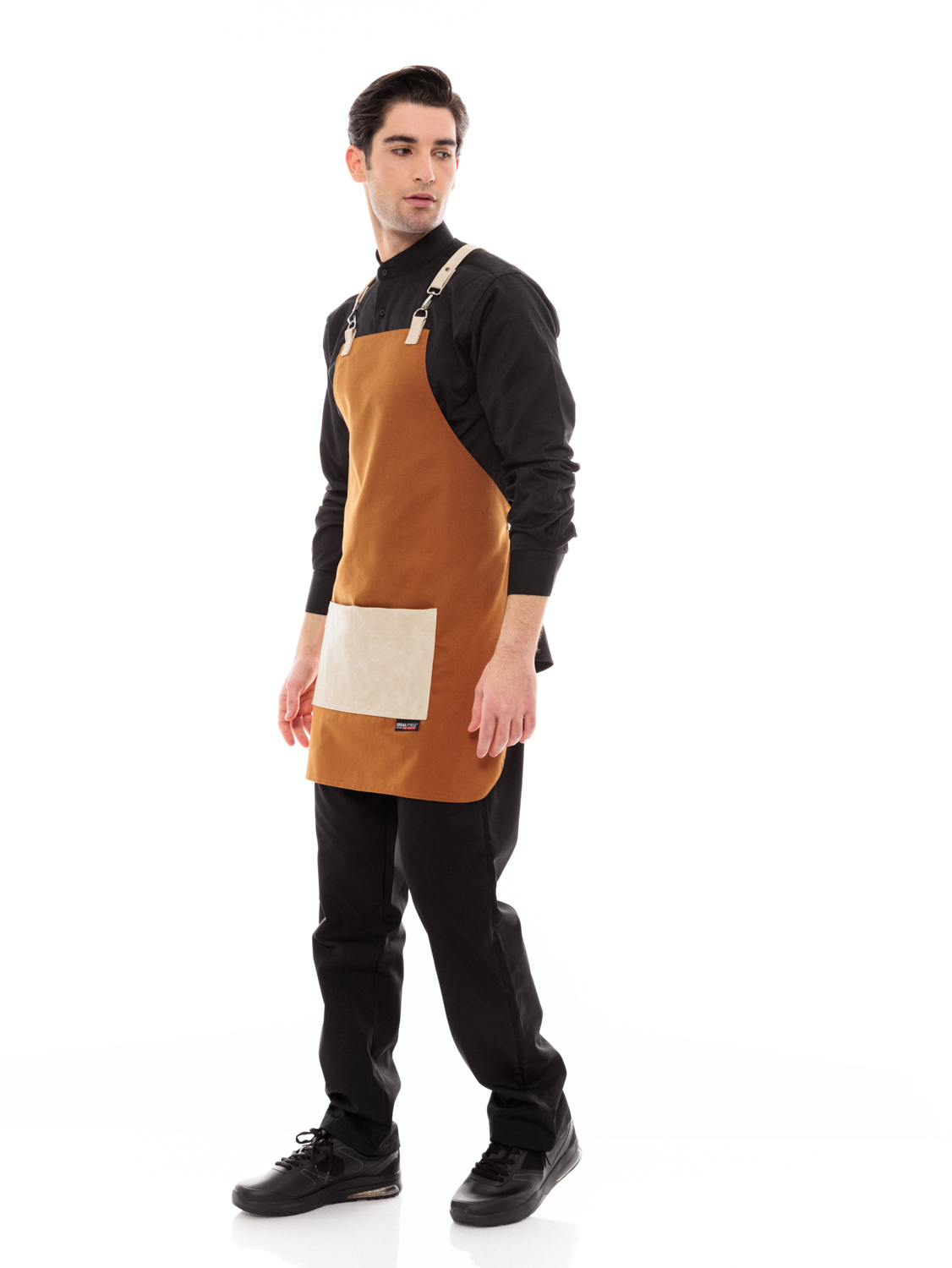 Κάμελ Ποδιά Unisex Barista Στηθούρι - Από Καμβά Ύφασμα & Μπεζ Τετράγωνη Vegan Leather Τσέπη