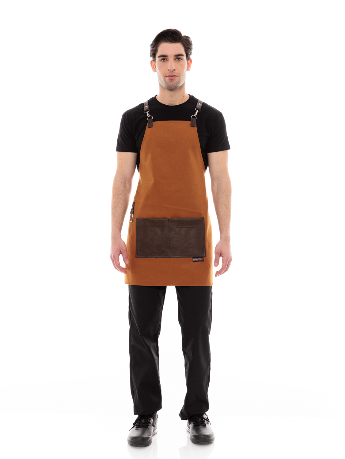 Κάμελ Ποδιά Unisex Barista Στηθούρι - Από Καμβά Ύφασμα & Καφέ Τετράγωνη Vegan Leather Τσέπη