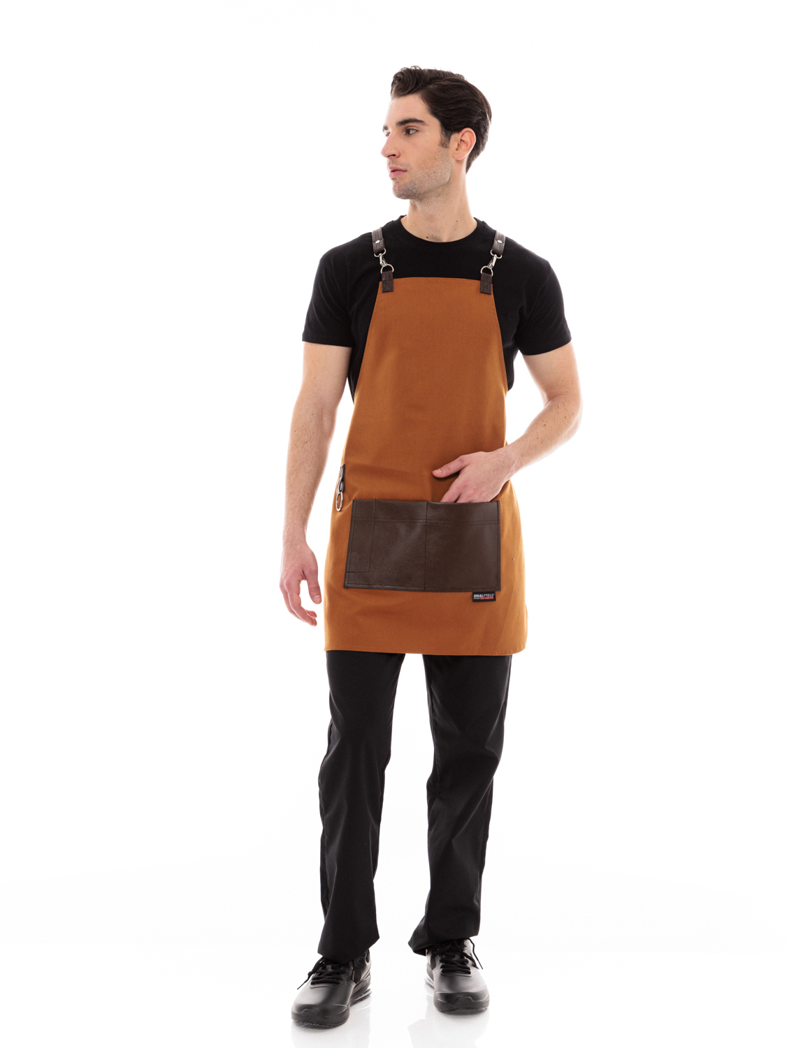 Κάμελ Ποδιά Unisex Barista Στηθούρι - Από Καμβά Ύφασμα & Καφέ Τετράγωνη Vegan Leather Τσέπη