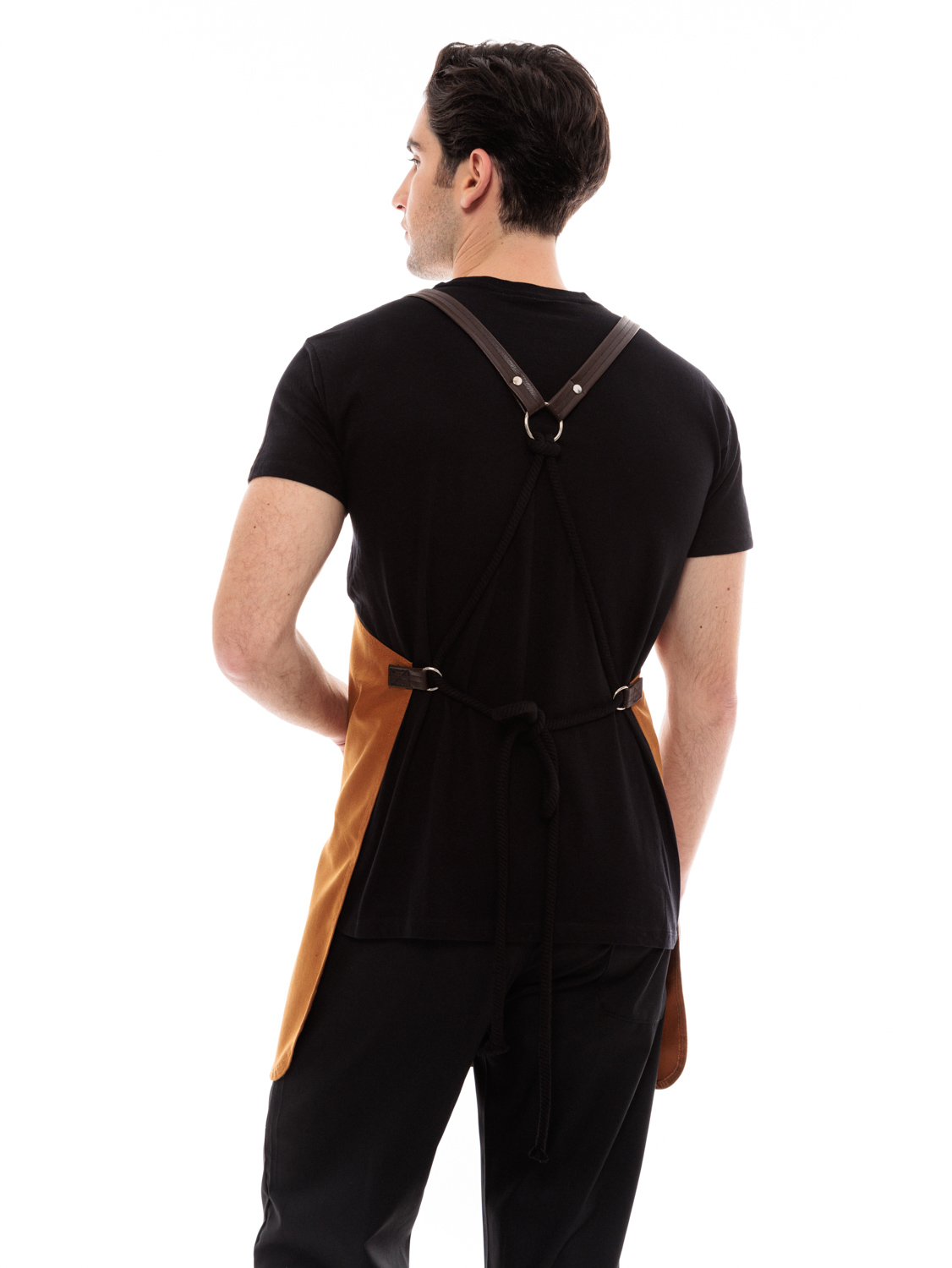 Κάμελ Ποδιά Unisex Barista Στηθούρι - Από Καμβά Ύφασμα & Καφέ Τετράγωνη Vegan Leather Τσέπη
