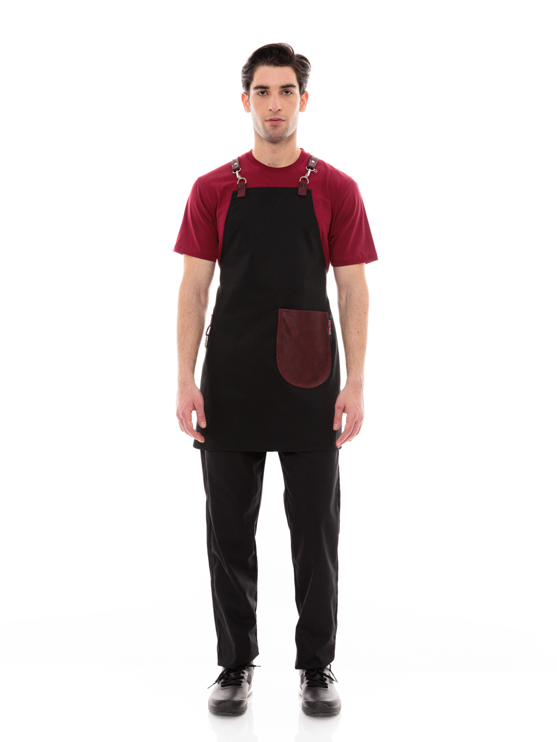 Μαύρη Ποδιά Unisex Barista Στηθούρι - Από Καμβά Ύφασμα & Μπορντό Στρογγυλή Vegan Leather Τσέπη Μαύρη Ποδιά Unisex Barista Στηθούρι - Από Καμβά Ύφασμα & Μπορντό Στρογγυλή Vegan Leather Τσέπη
