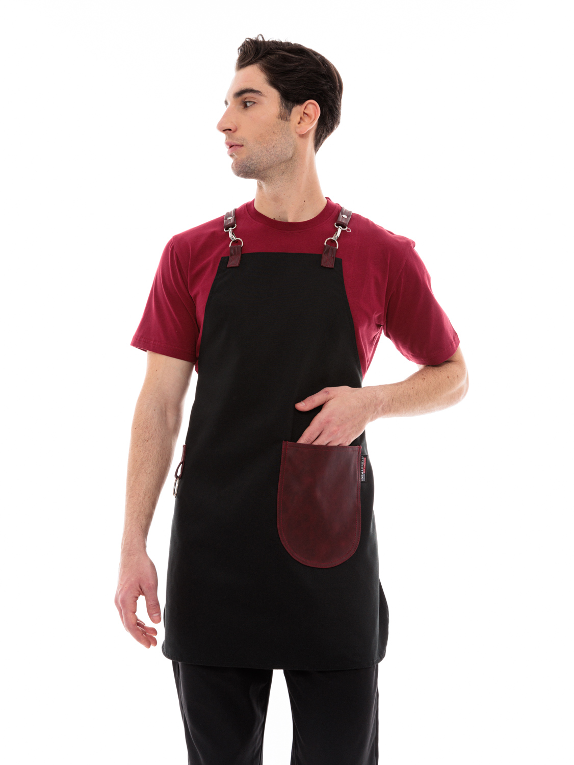 Μαύρη Ποδιά Unisex Barista Στηθούρι - Από Καμβά Ύφασμα & Μπορντό Στρογγυλή Vegan Leather Τσέπη Μαύρη Ποδιά Unisex Barista Στηθούρι - Από Καμβά Ύφασμα & Μπορντό Στρογγυλή Vegan Leather Τσέπη