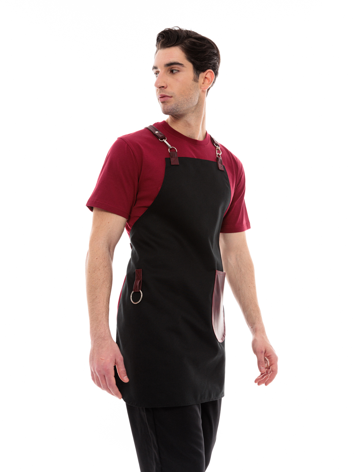 Μαύρη Ποδιά Unisex Barista Στηθούρι - Από Καμβά Ύφασμα & Μπορντό Στρογγυλή Vegan Leather Τσέπη Μαύρη Ποδιά Unisex Barista Στηθούρι - Από Καμβά Ύφασμα & Μπορντό Στρογγυλή Vegan Leather Τσέπη