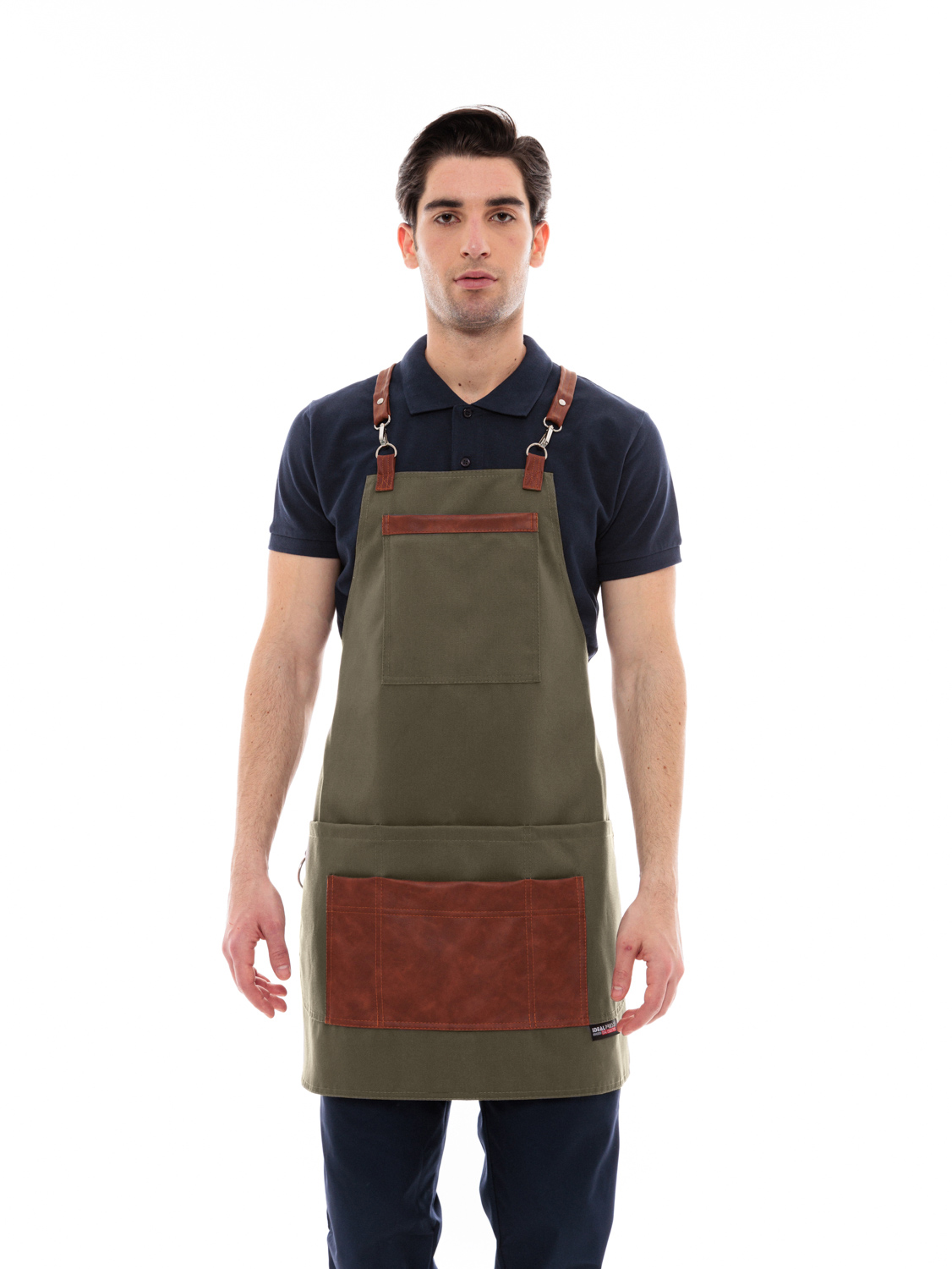 Χακί Ποδιά Unisex Barista Στηθούρι - Από Καμβά Ύφασμα & Ταμπά Vegan Leather Λεπτομέρειες