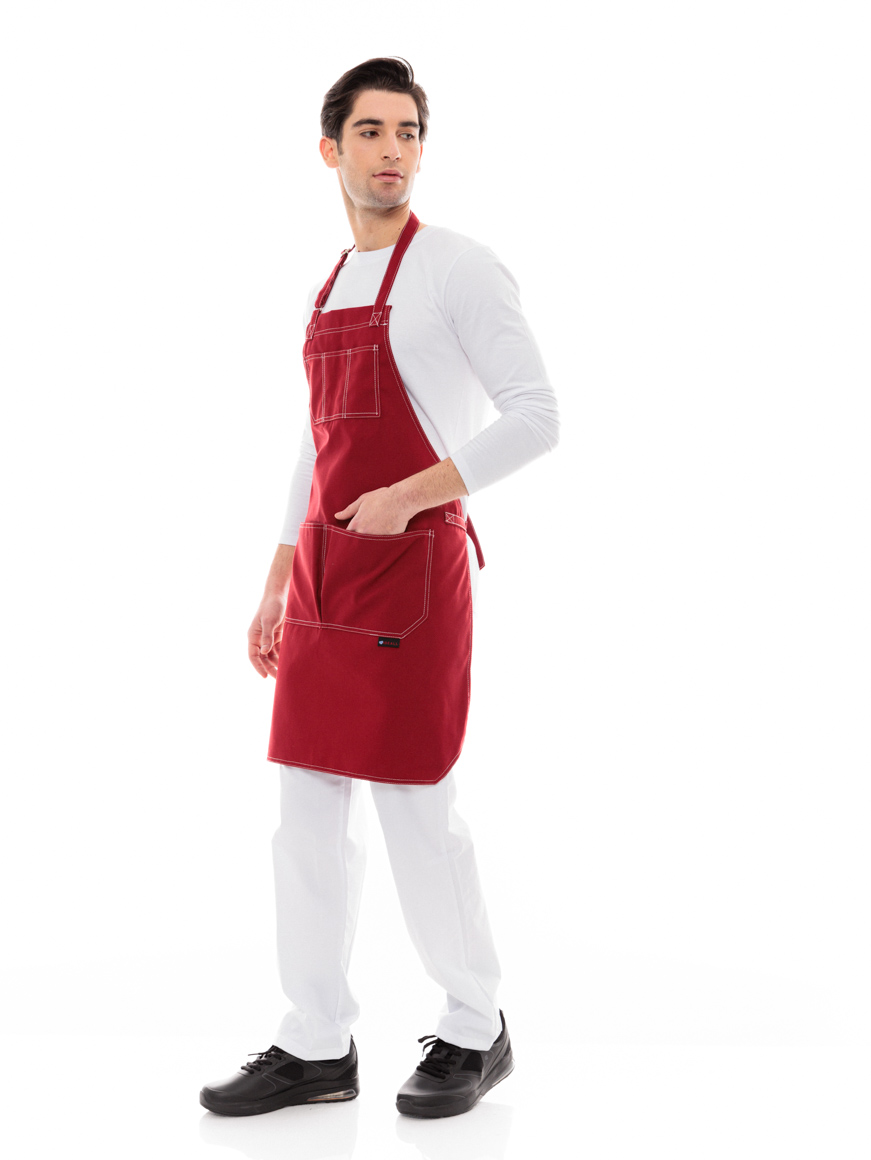 Μπορντό Ποδιά Barista - Service Από Καμβά Με Άσπρες Δίγαζες Λεπτομέρειες - 5000R