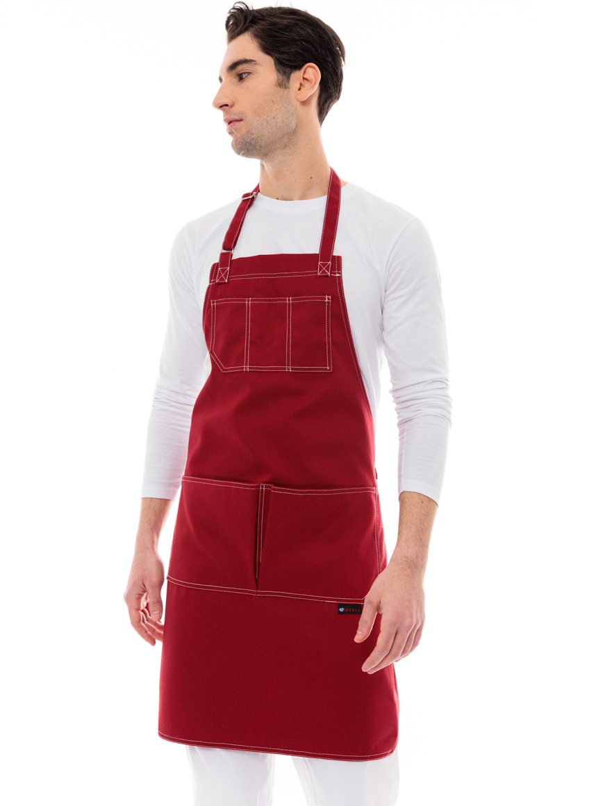 Μπορντό Ποδιά Barista - Service Από Καμβά Με Άσπρες Δίγαζες Λεπτομέρειες - 5000R
