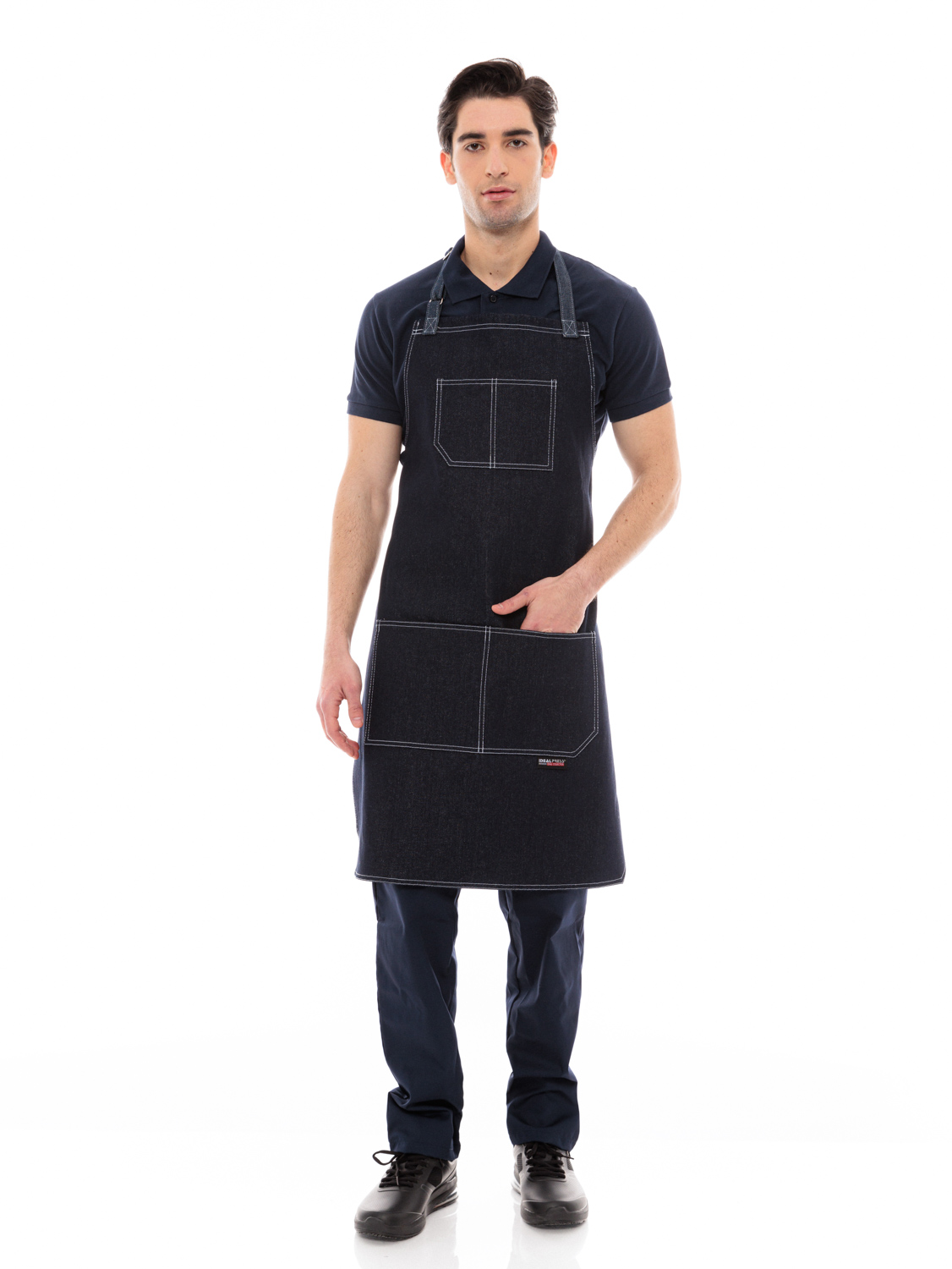 Μαύρη Ποδιά Barista - Service Από Μαύρο Τζιν Με Άσπρες Δίγαζες Λεπτομέρειες - 5100Β