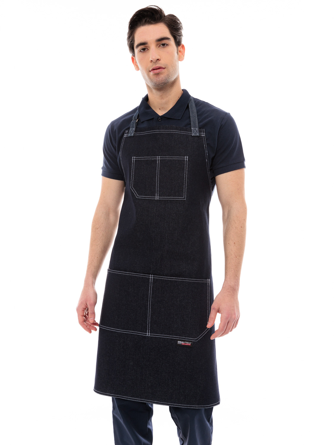 Μαύρη Ποδιά Barista - Service Από Μαύρο Τζιν Με Άσπρες Δίγαζες Λεπτομέρειες - 5100Β