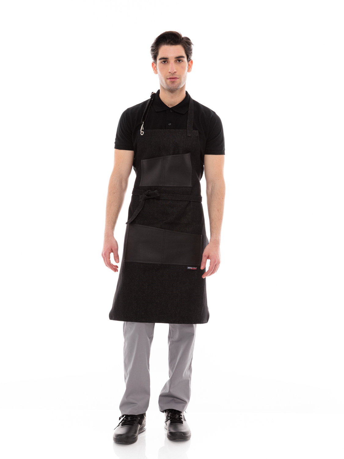 Ποδιά Σερβιτόρου-Barista Λαιμού με Μαύρο Τζιν και Μαύρη Vegan Leather Τσέπη - 594 BLACK ASYMETRICAL