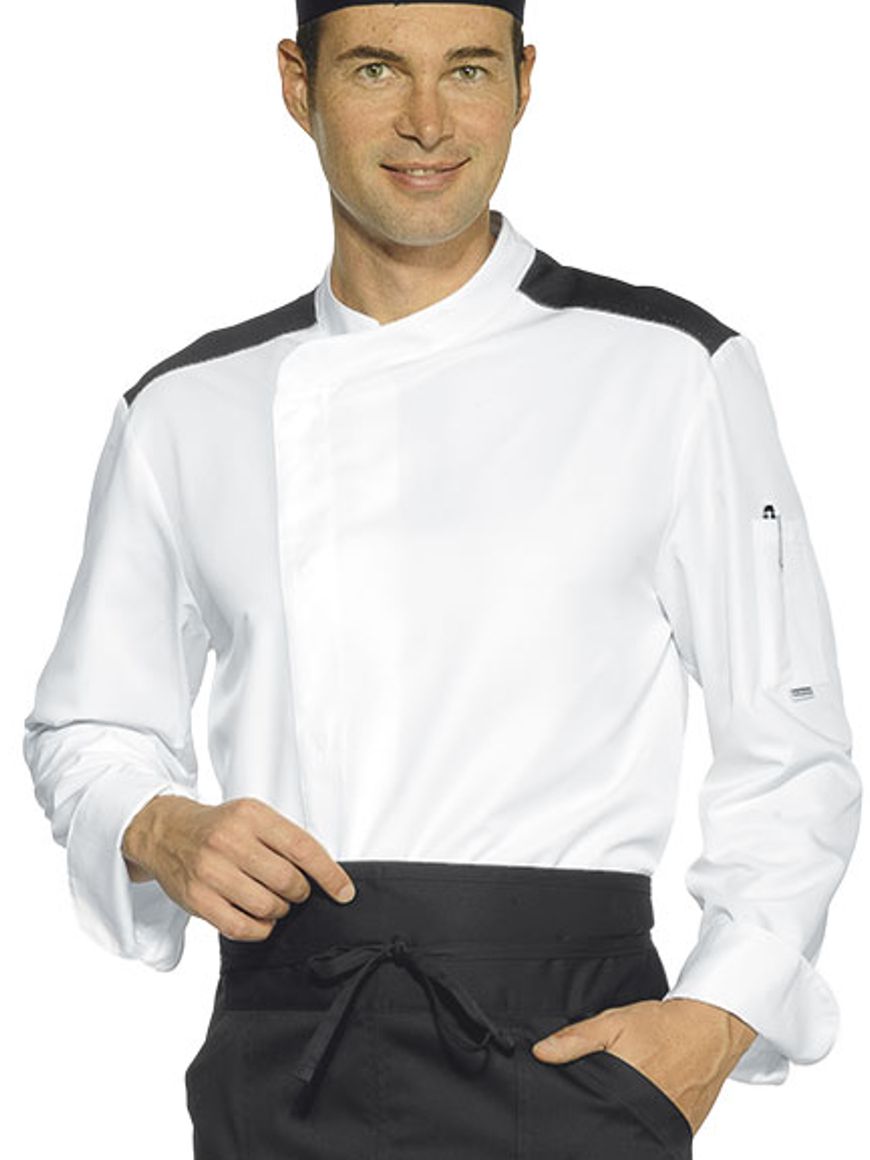 Σακάκι Μαγειρικής/Chef - Λευκό/Μαύρο Μακρυμάνικο Ανδρικό 100% Βαμβάκι Isacco - MALAGA