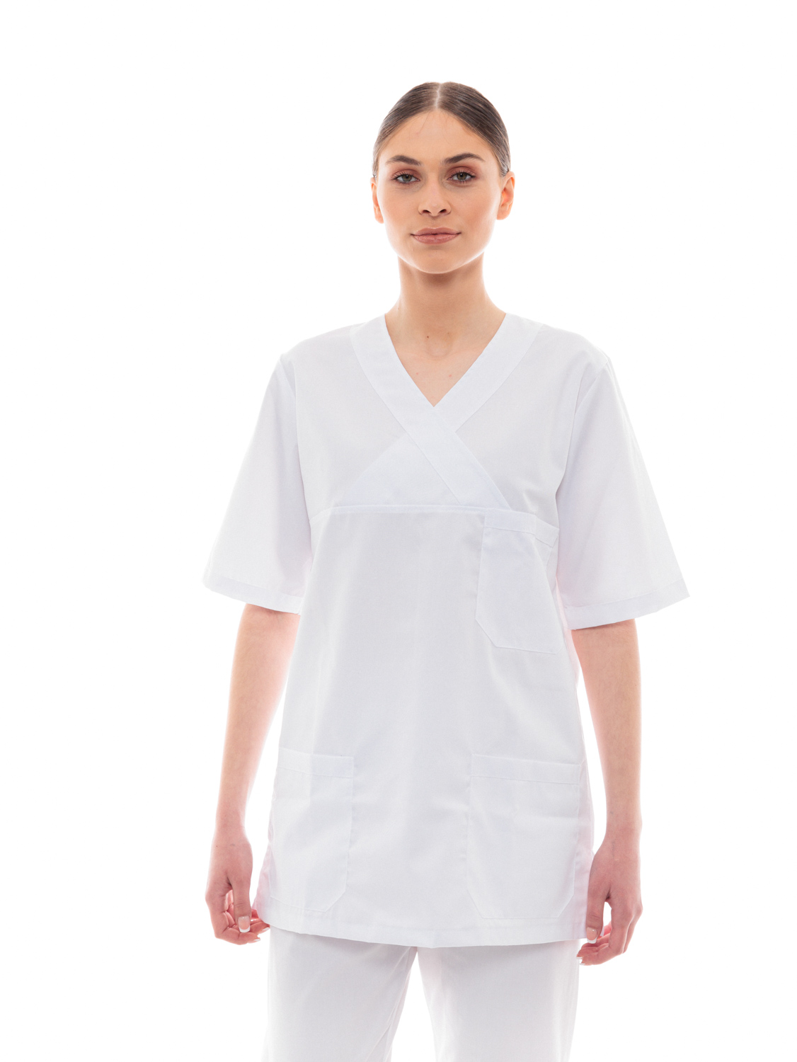 Ideal Press Λευκό Νοσηλευτικό Σετ Scrub Παντελόνι & Μπλούζα Unisex