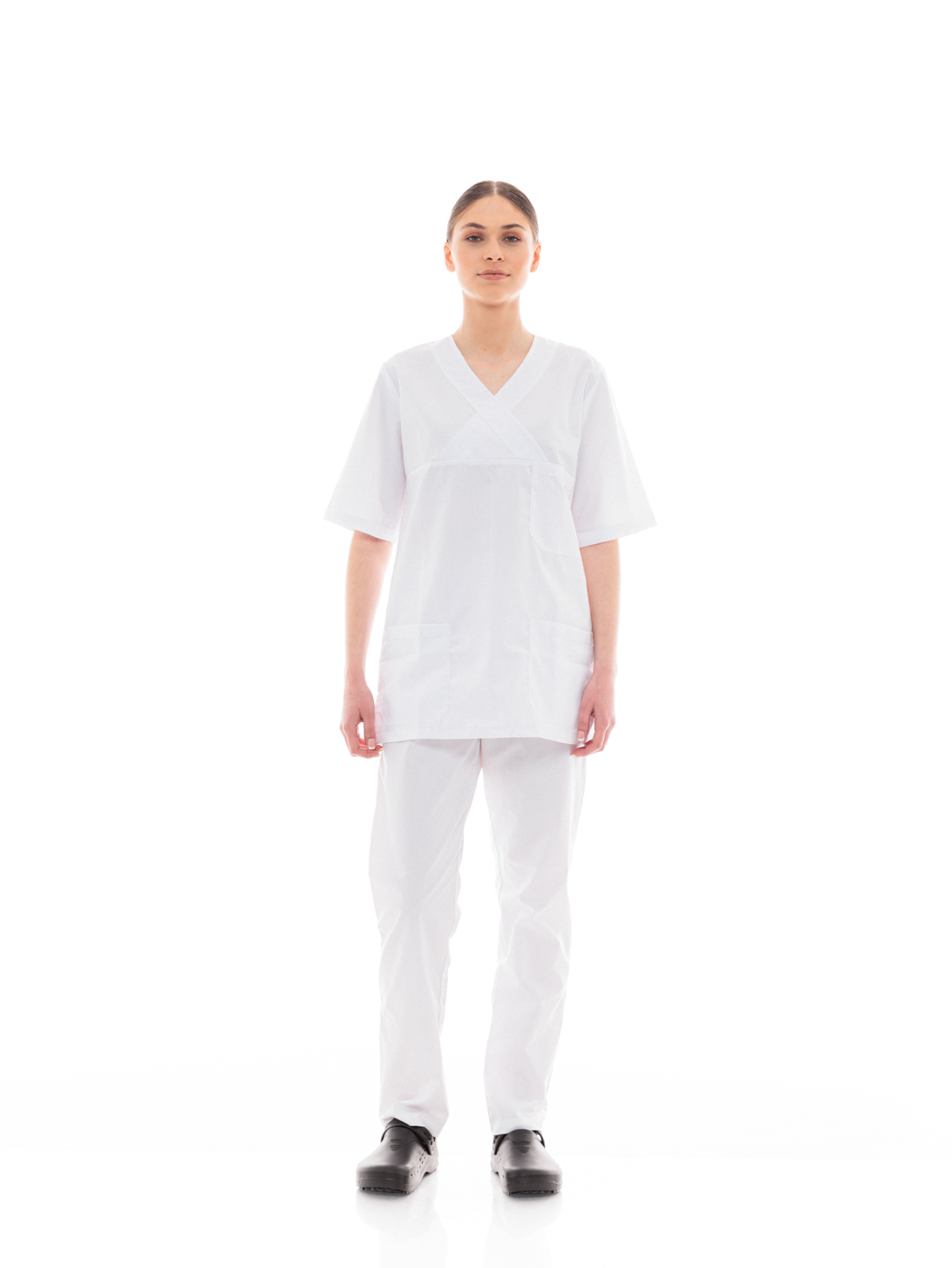 Ideal Press Λευκό Νοσηλευτικό Σετ Scrub Παντελόνι & Μπλούζα Unisex