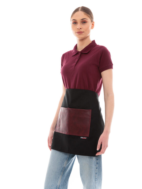 Ideal Press Black Short Canvas Apron & Square Burgundy Leather Pocket