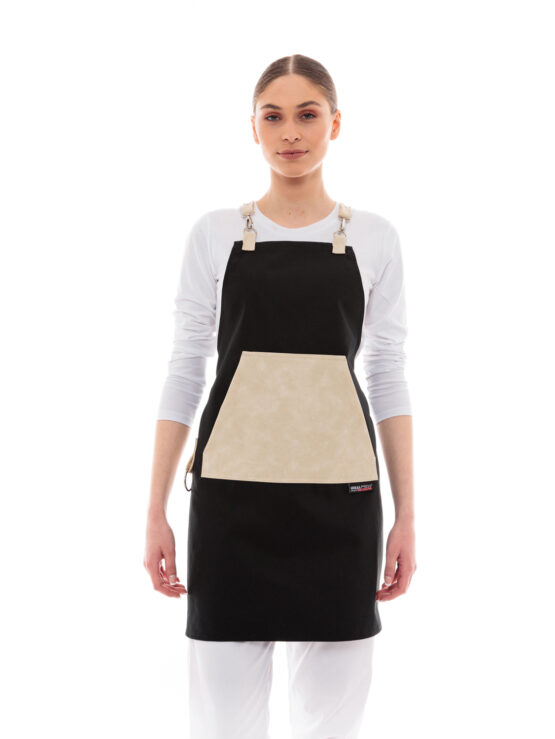 Ideal Press Black Full Length Canvas Apron & Beige Pouch Leather Pocket