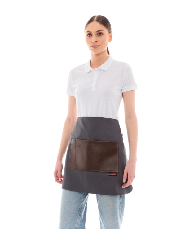 Ideal Press Grey Short Canvas Apron & Square Brown Leather Pocket